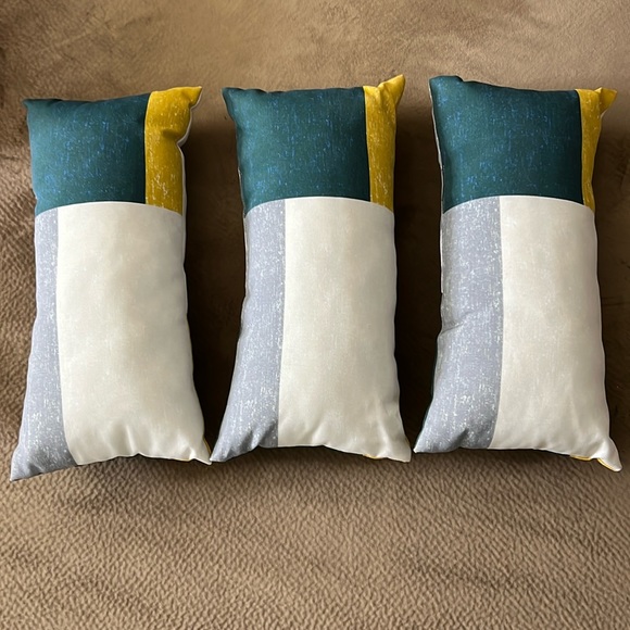 3 Rectangular Lumbar Multi Color Block Oblong Pillows Indoor Outdoor - Picture 3 of 7